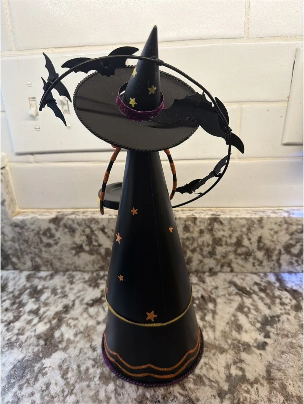 PartyLite Abracadabra Witch Halloween Candle Tealight Holder Glitter Bat Pumpkin